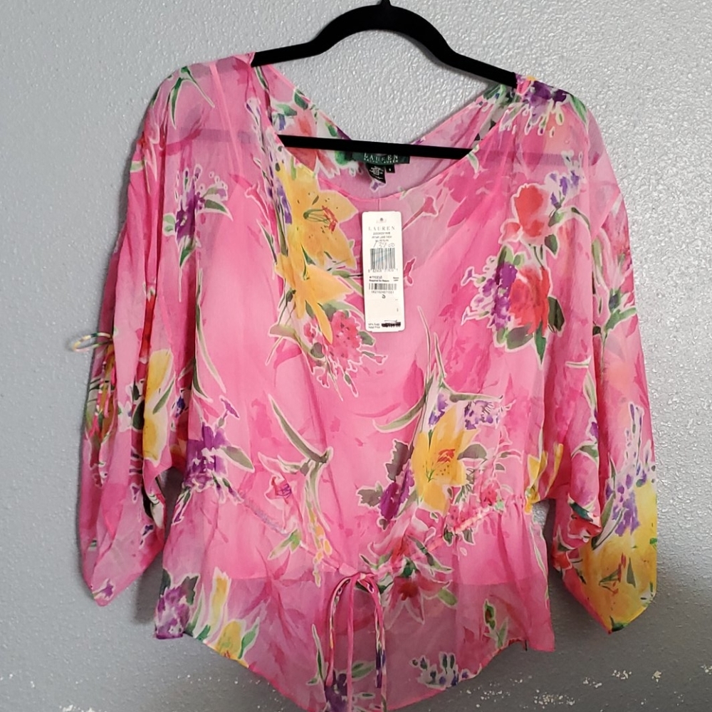 Lauren Ralph Lauren pink floral tie blouse